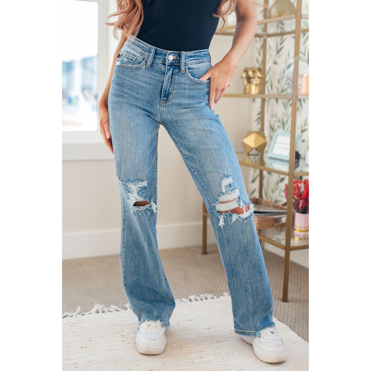 Judy Blue | Rose High Rise 90's Straight Jeans in Light Wash - becauseofadi