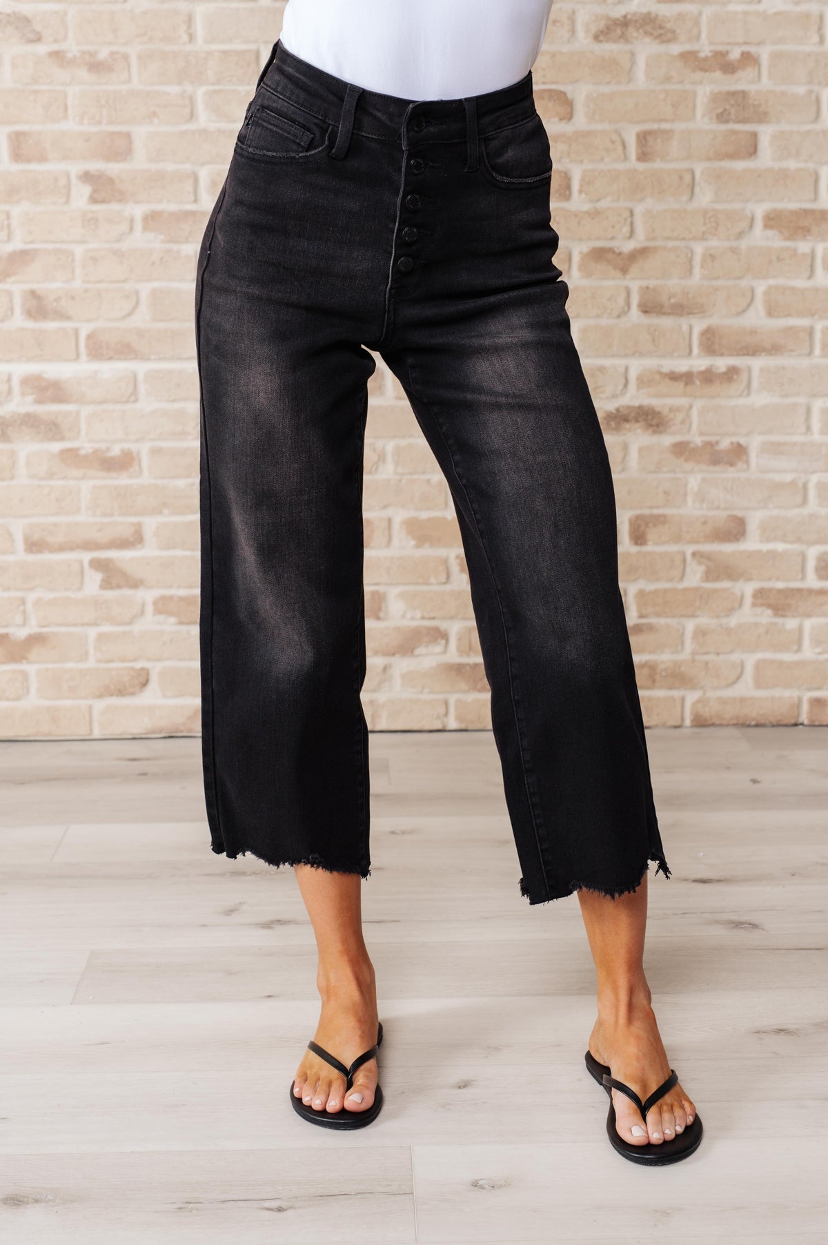 Ryan High Rise Button Fly Wide Leg Crop Jeans - becauseofadi