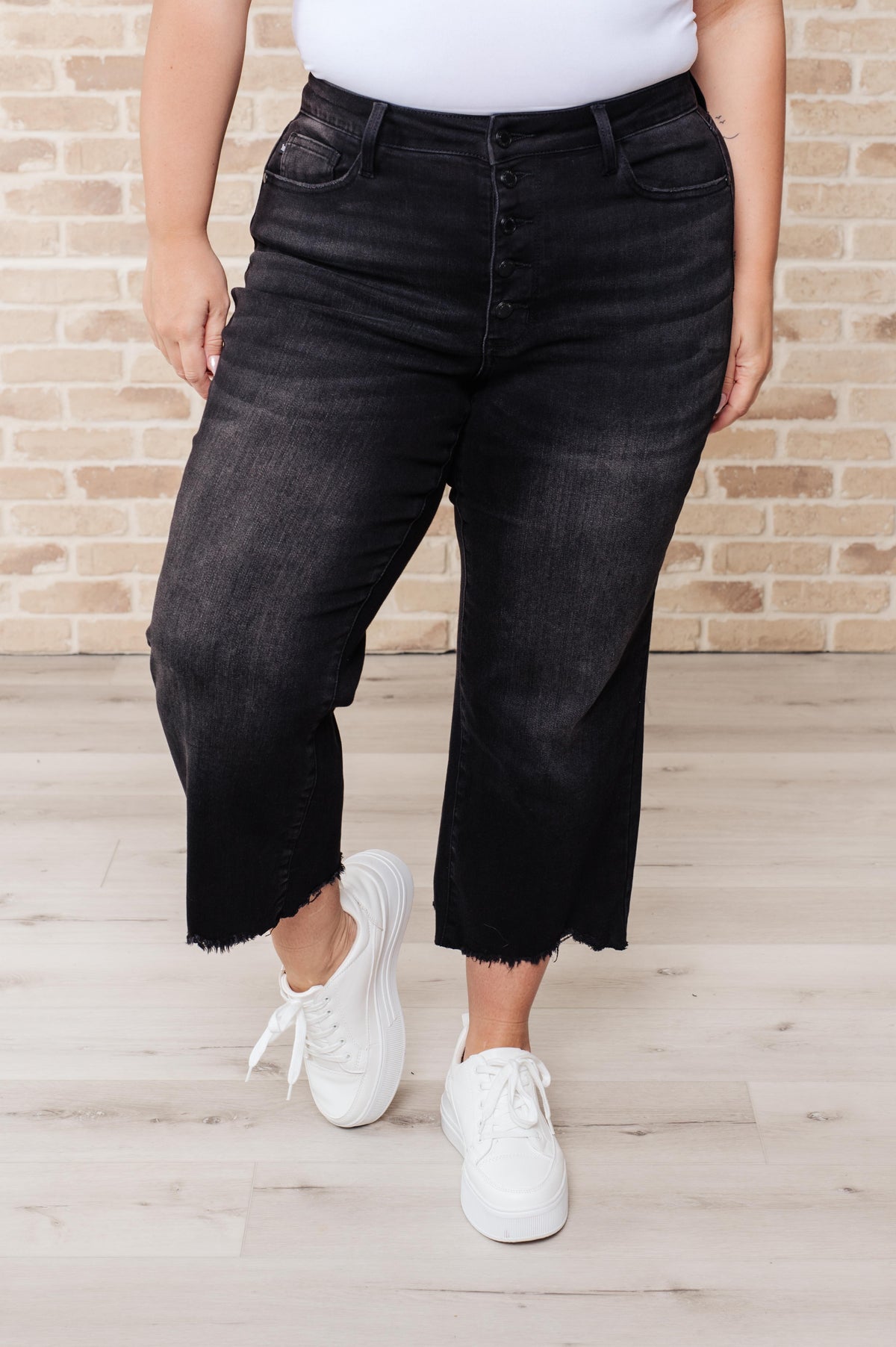 Ryan High Rise Button Fly Wide Leg Crop Jeans - becauseofadi