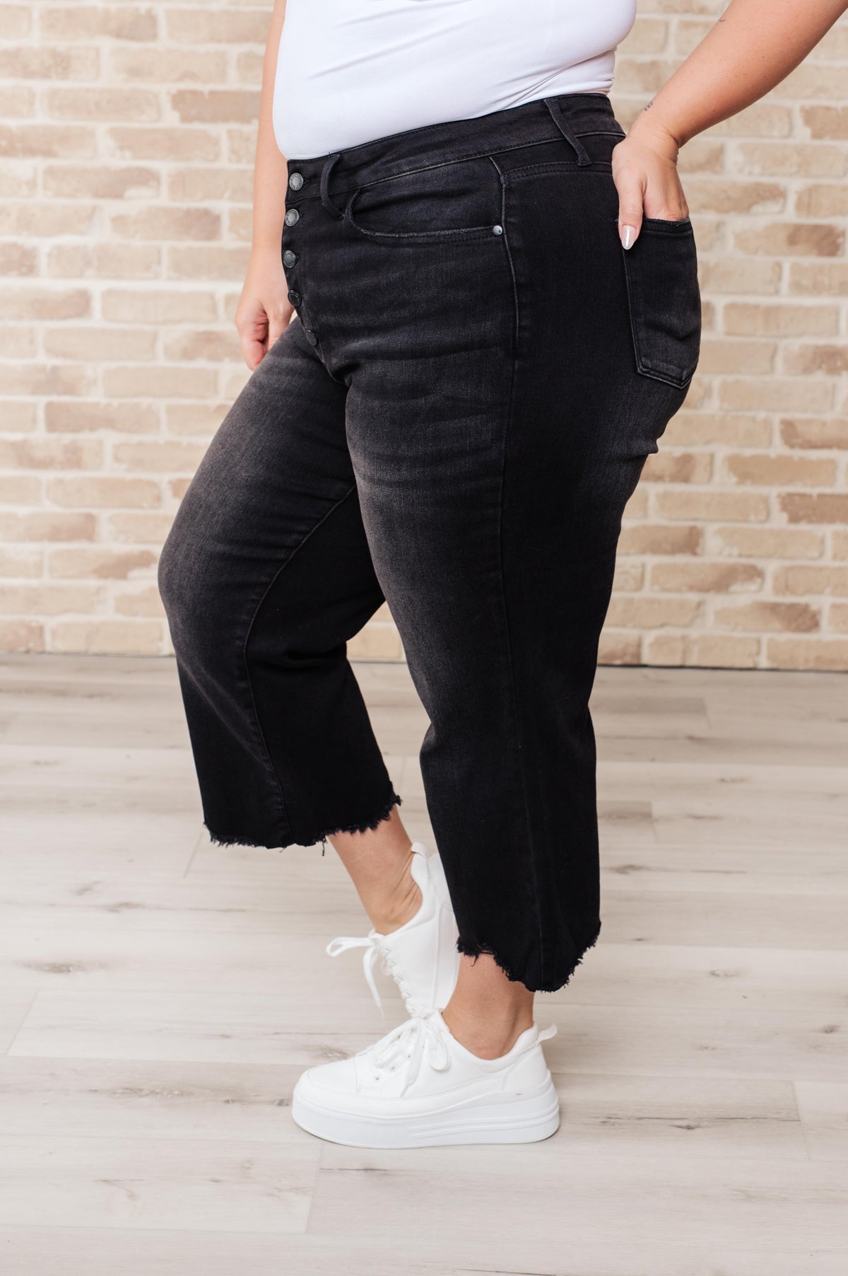 Ryan High Rise Button Fly Wide Leg Crop Jeans - becauseofadi