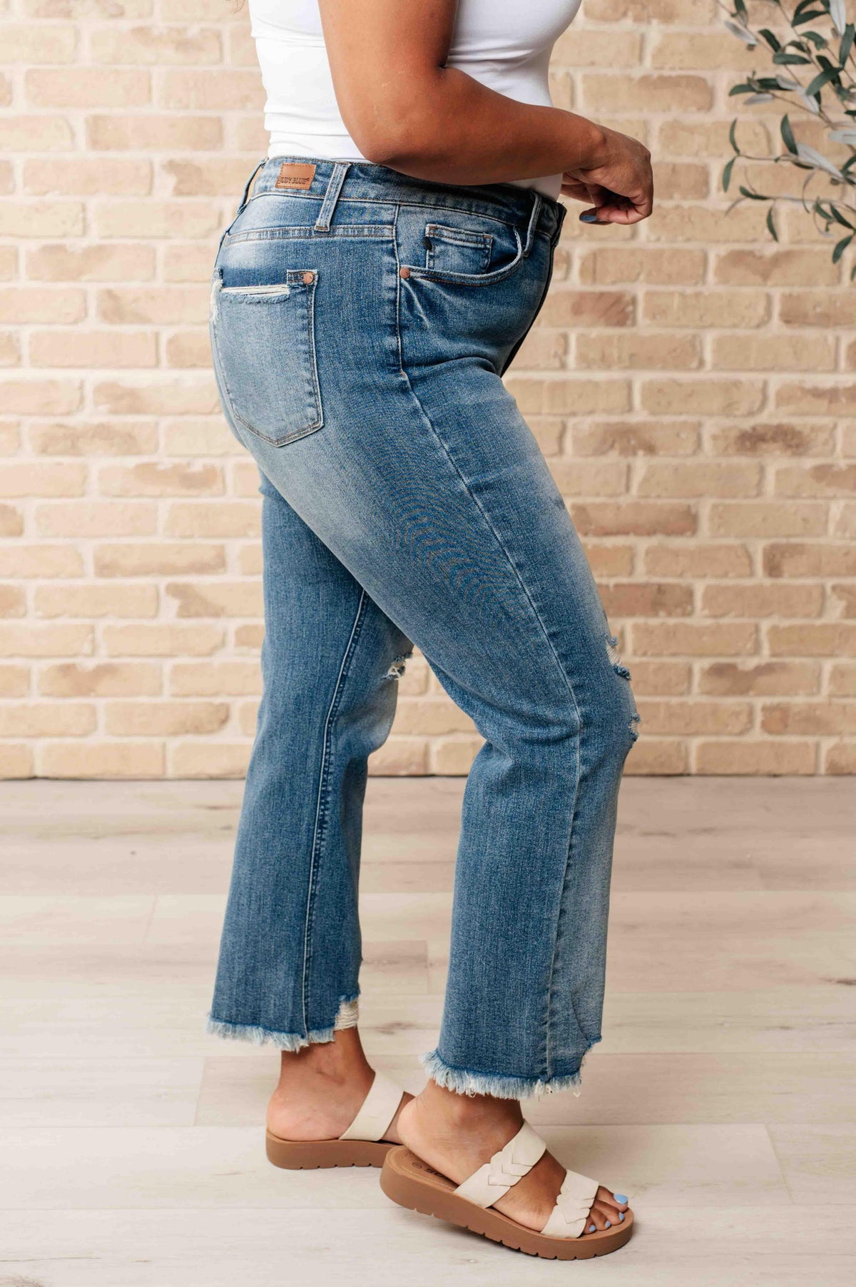 Judy Blue | Sammy High Waist Distressed Crop Straight Leg Jeans - becauseofadi