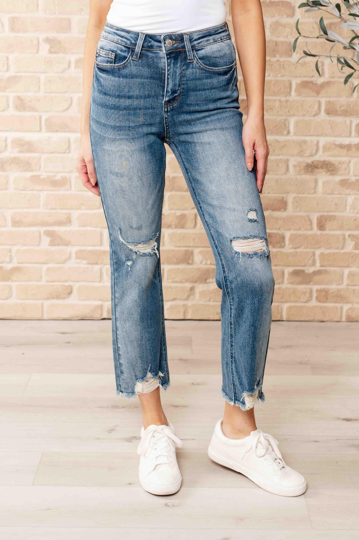 Judy Blue | Sammy High Waist Distressed Crop Straight Leg Jeans - becauseofadi