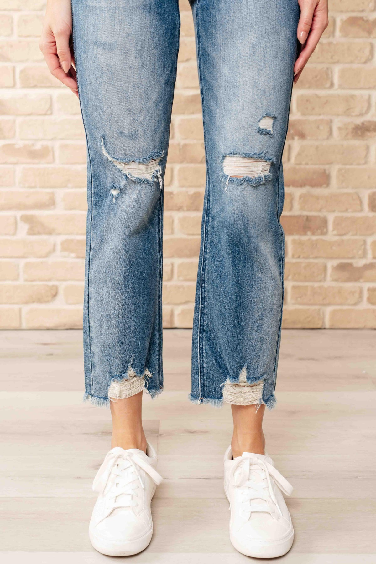 Judy Blue | Sammy High Waist Distressed Crop Straight Leg Jeans - becauseofadi