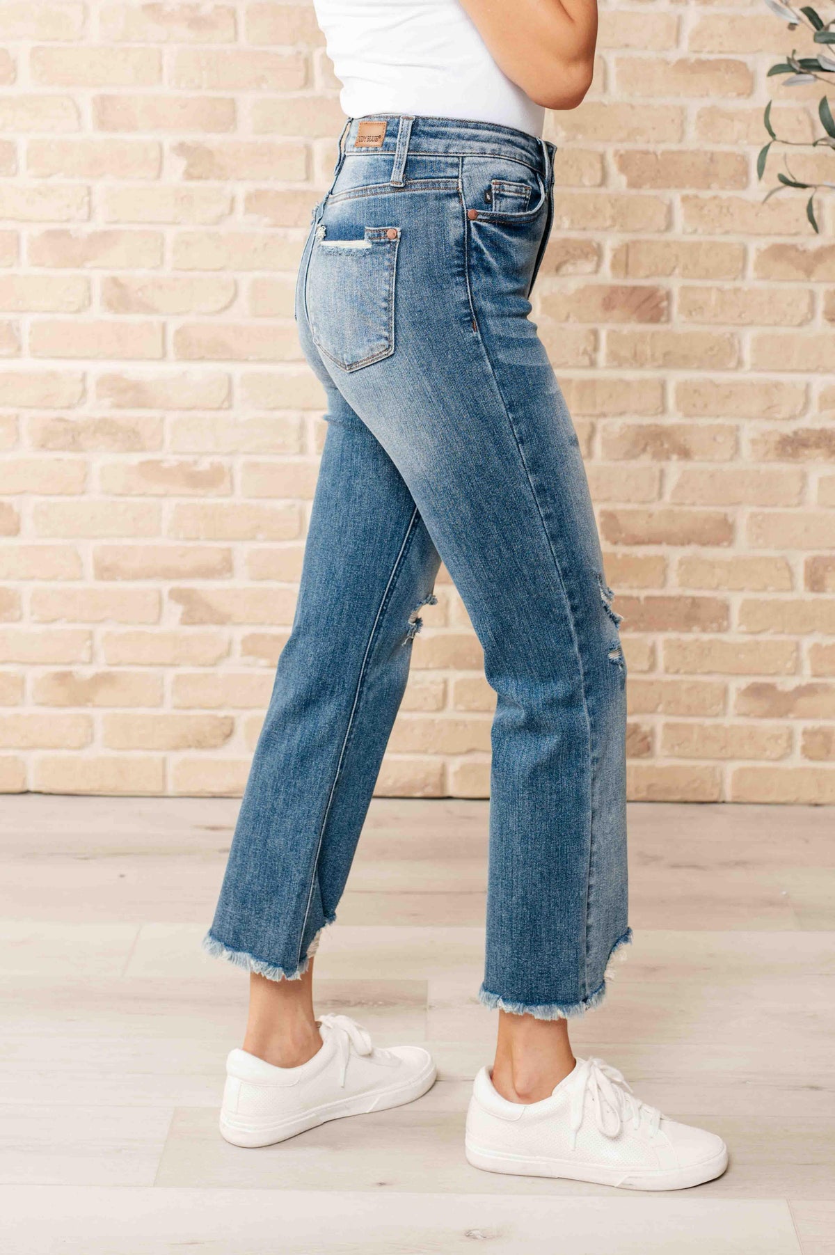 Judy Blue | Sammy High Waist Distressed Crop Straight Leg Jeans - becauseofadi