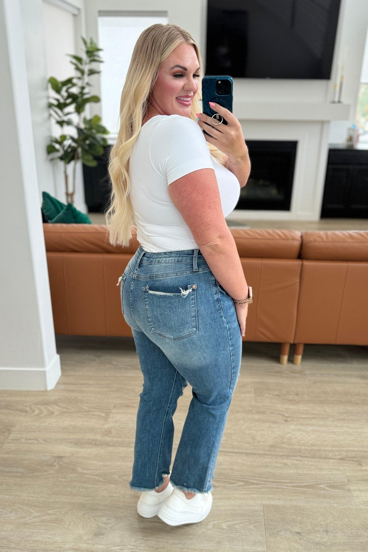 Judy Blue | Sammy High Waist Distressed Crop Straight Leg Jeans - becauseofadi