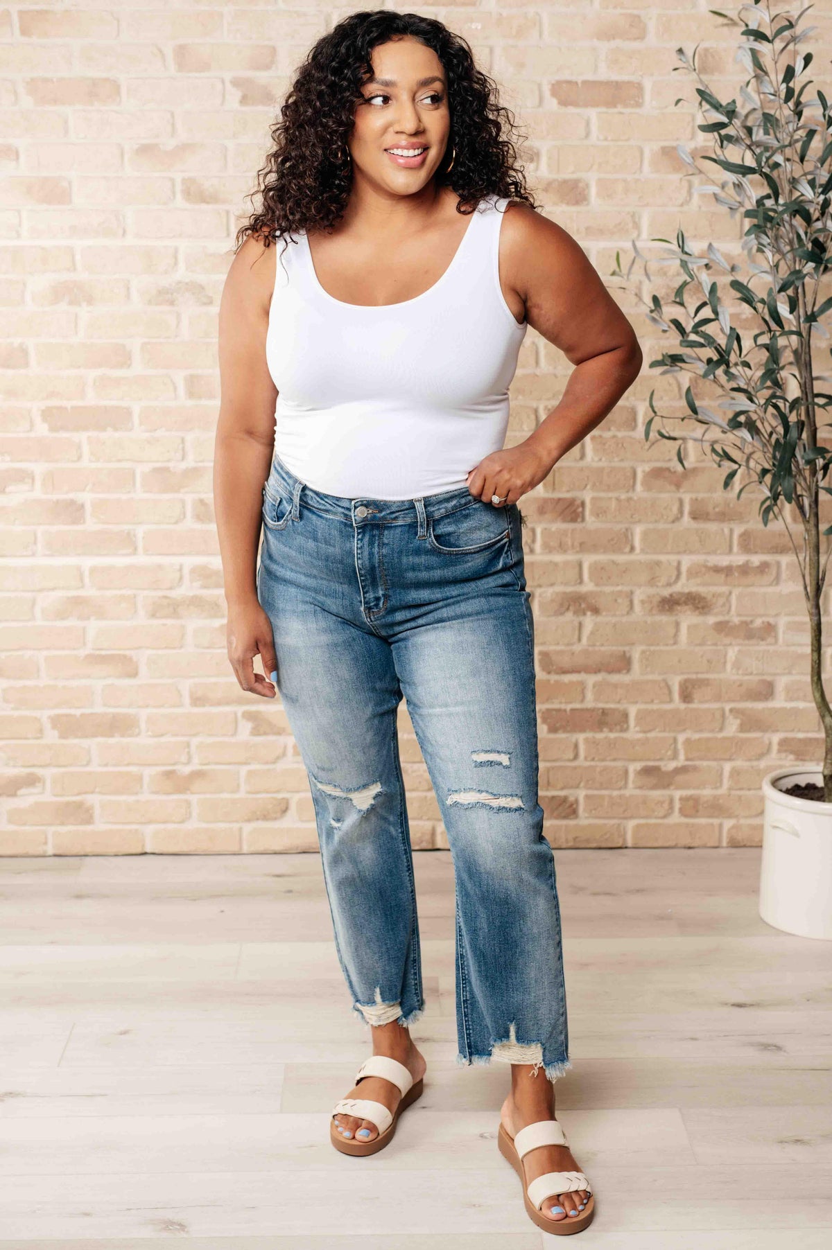 Judy Blue | Sammy High Waist Distressed Crop Straight Leg Jeans - becauseofadi