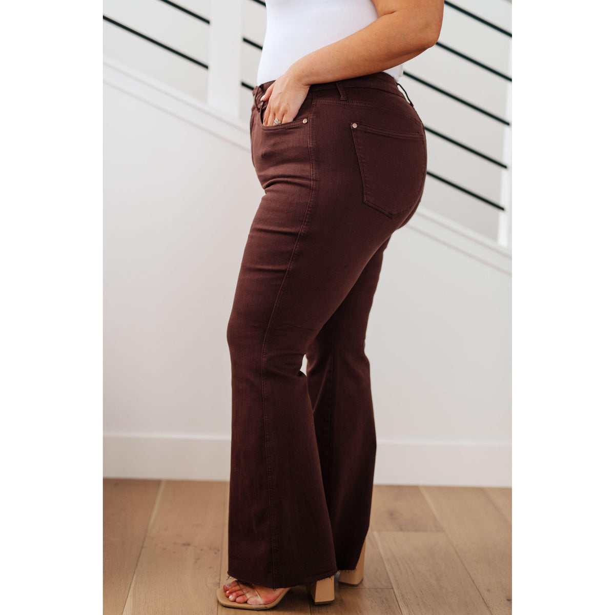 Judy Blue | Sienna High Rise Control Top Flare Jeans in Espresso - becauseofadi