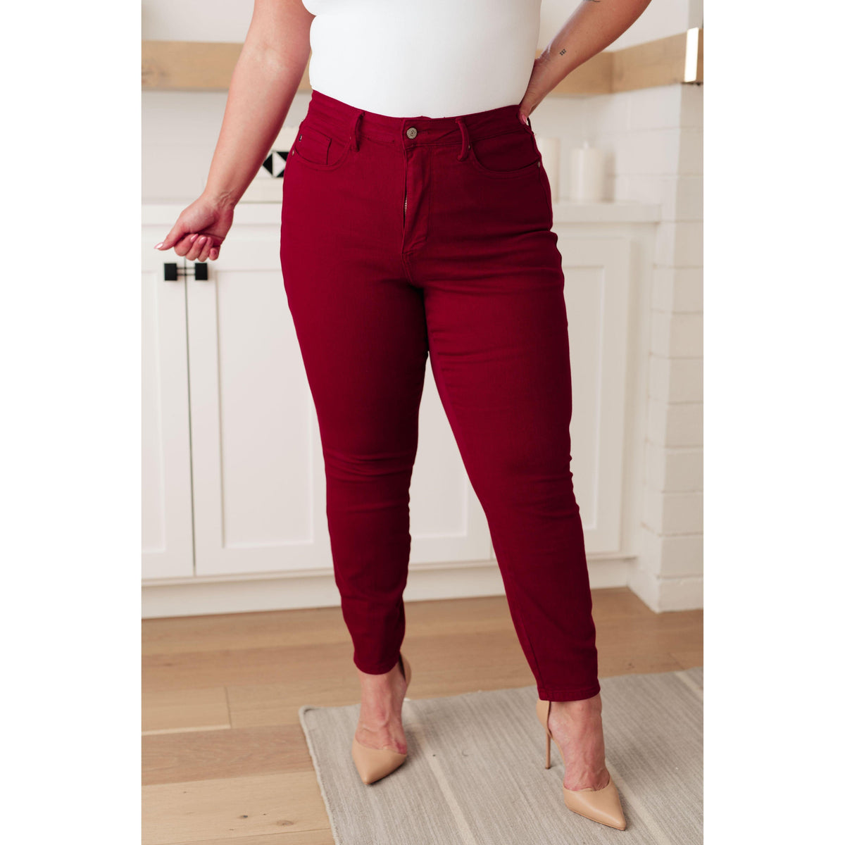 Judy Blue | Wanda High Rise Control Top Skinny Jeans in Scarlet - becauseofadi