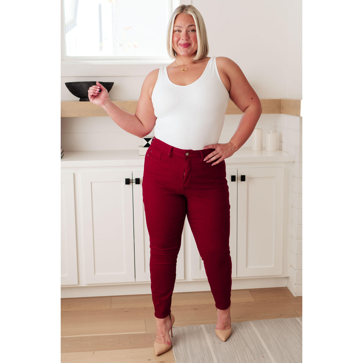 Judy Blue | Wanda High Rise Control Top Skinny Jeans in Scarlet - becauseofadi