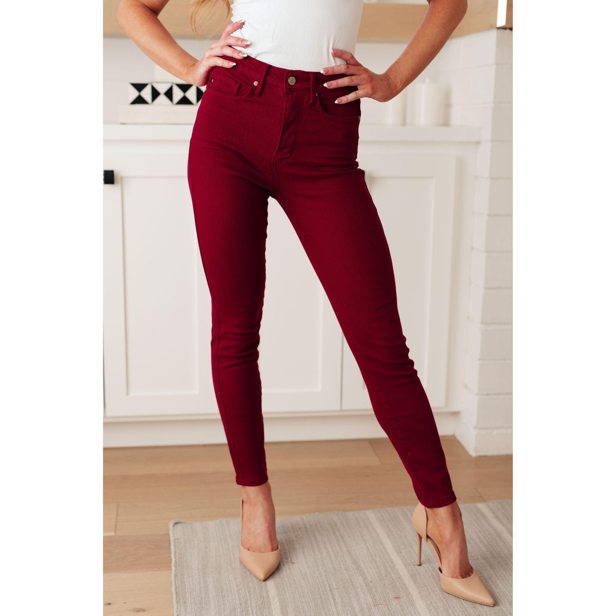 Judy Blue | Wanda High Rise Control Top Skinny Jeans in Scarlet - becauseofadi