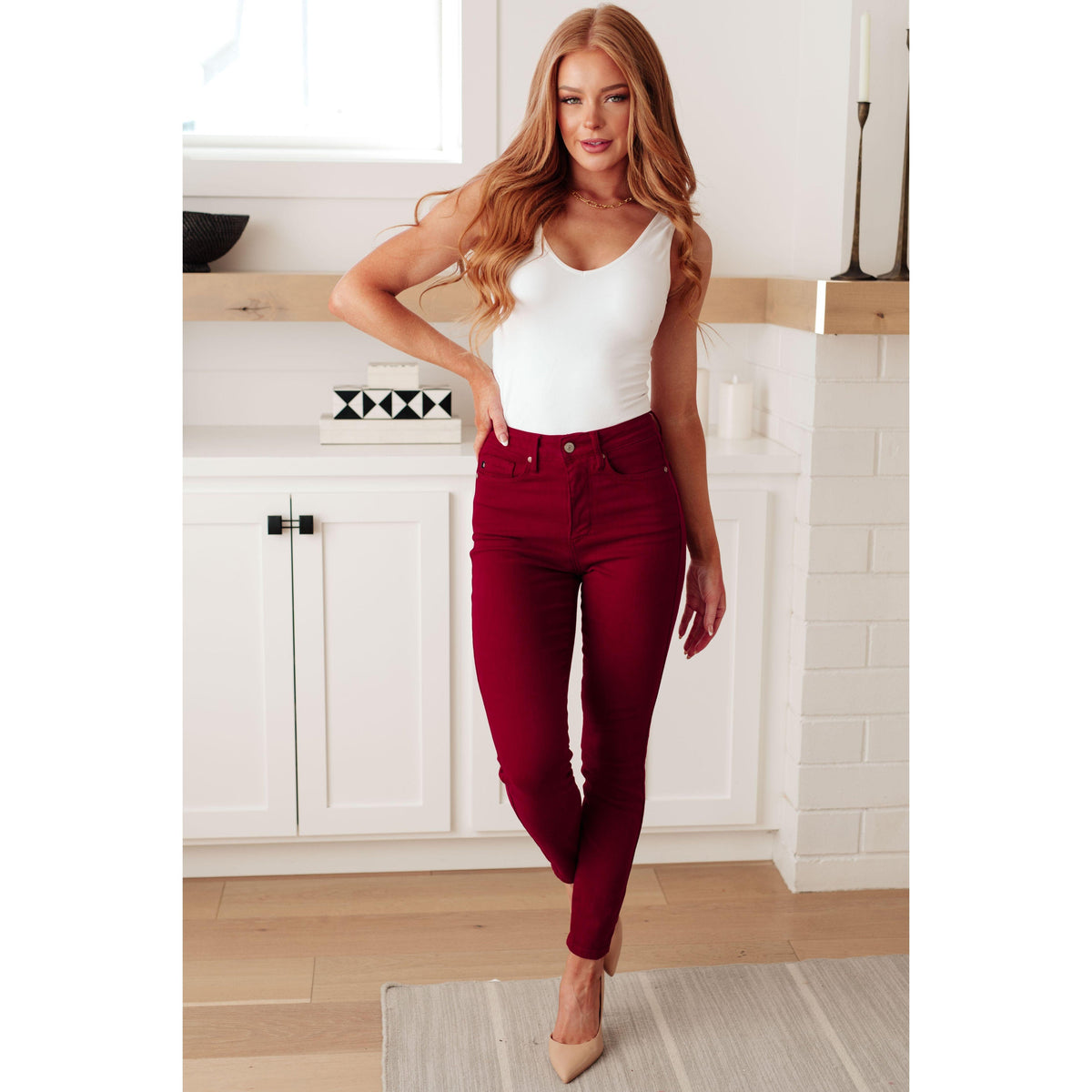 Judy Blue | Wanda High Rise Control Top Skinny Jeans in Scarlet - becauseofadi