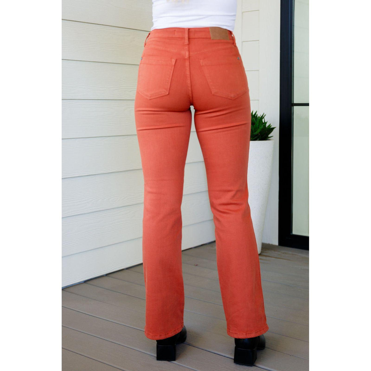 Autumn Mid Rise Slim Bootcut Jeans in Terracotta - becauseofadi