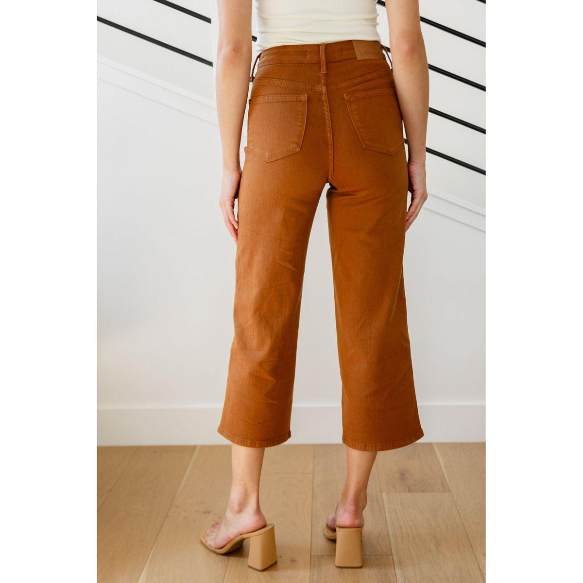 Judy Blue | Briar High Rise Control Top Wide Leg Crop Jeans in Camel - becauseofadi