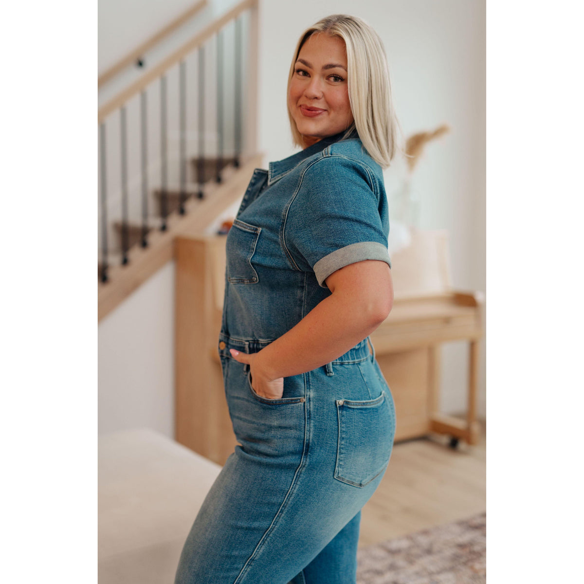 Judy Blue | Women’s Sylvia Short Sleeve Denim Jumpsuit - becauseofadi