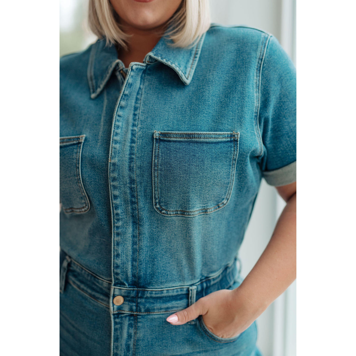 Judy Blue | Women’s Sylvia Short Sleeve Denim Jumpsuit - becauseofadi