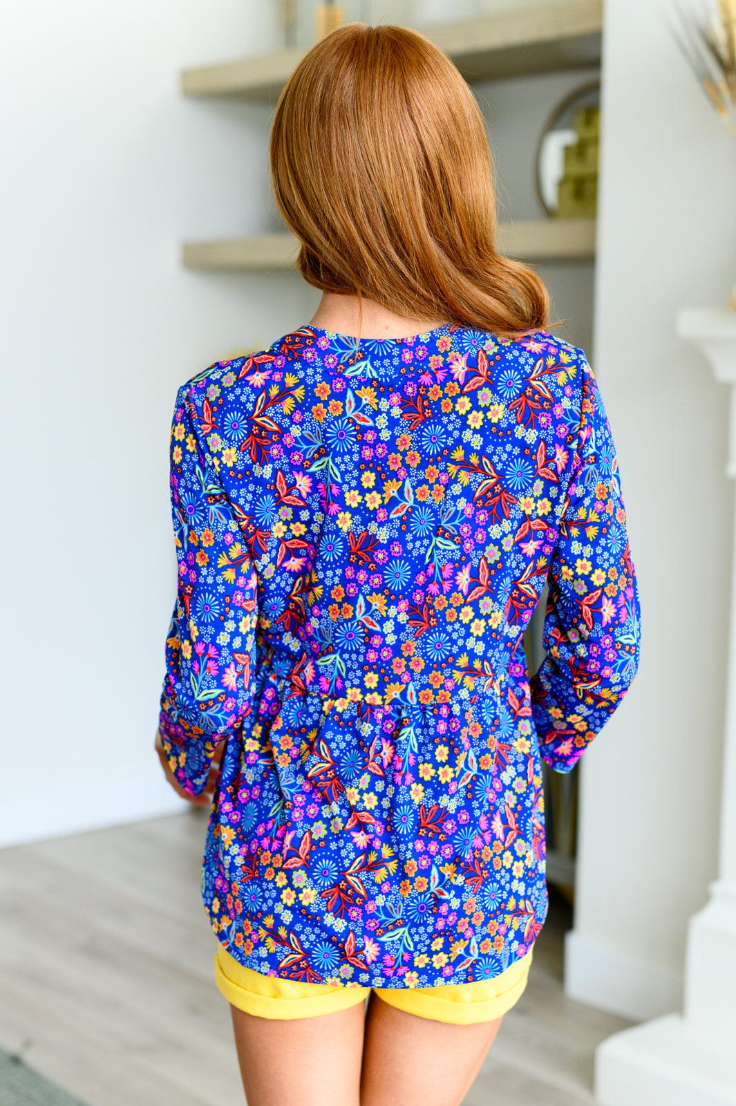 Lizzy Babydoll Top in Royal Retro Floral - becauseofadi