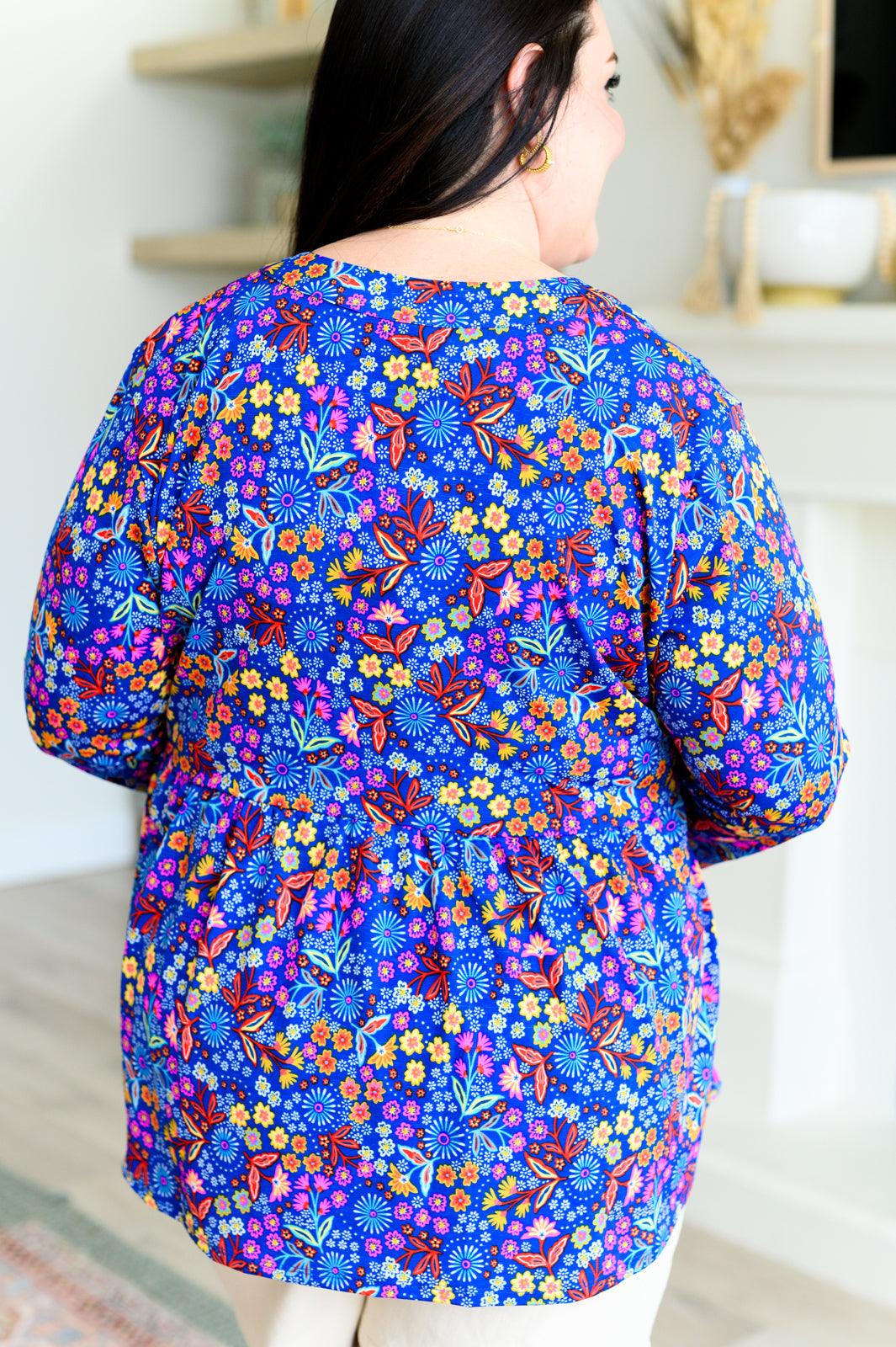 Lizzy Babydoll Top in Royal Retro Floral - becauseofadi