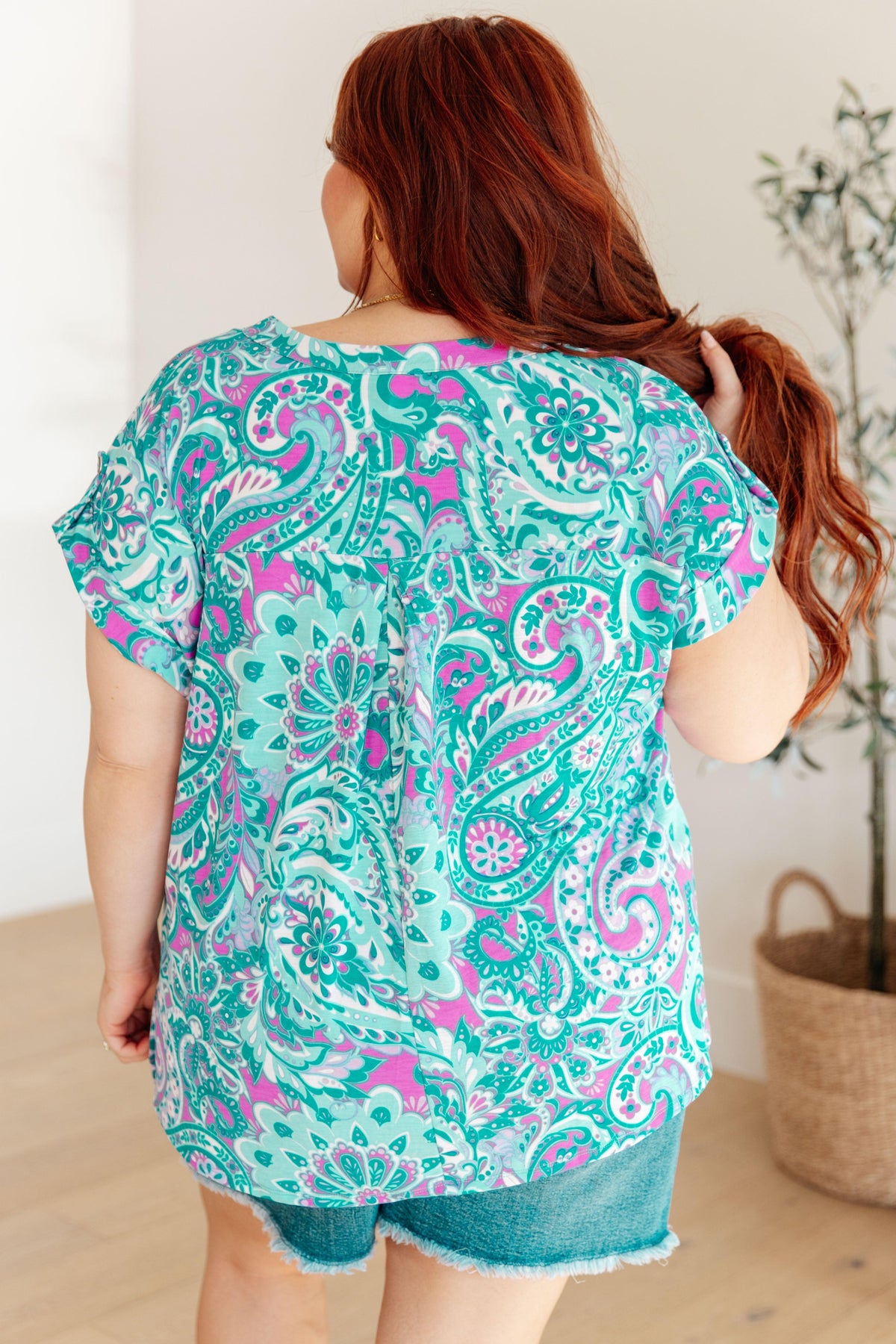 Lizzy Cap Sleeve Top in Magenta and Teal Paisley - becauseofadi