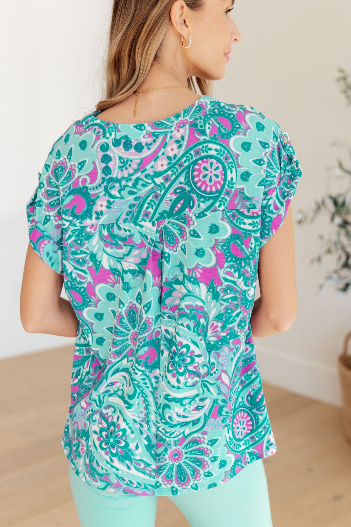 Lizzy Cap Sleeve Top in Magenta and Teal Paisley - becauseofadi