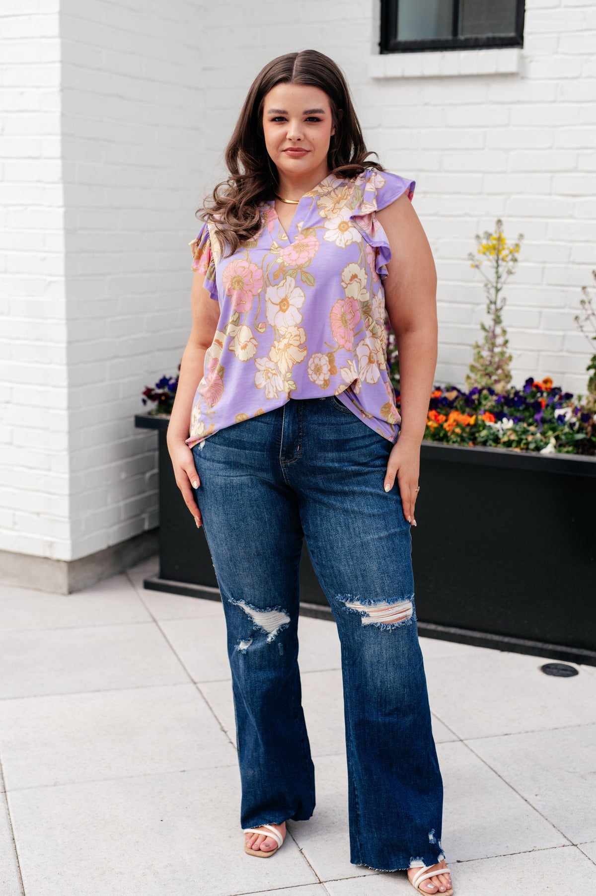 Lizzy Flutter Sleeve Top in Lavender French Floral - becauseofadi