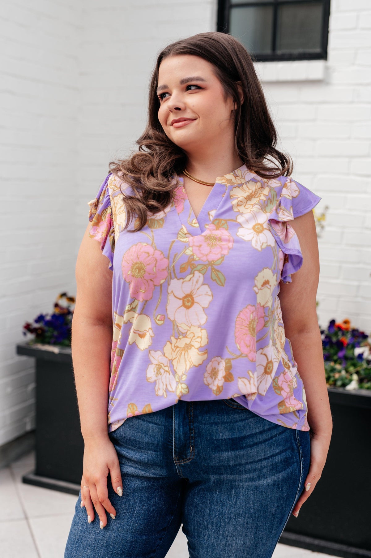 Lizzy Flutter Sleeve Top in Lavender French Floral - becauseofadi