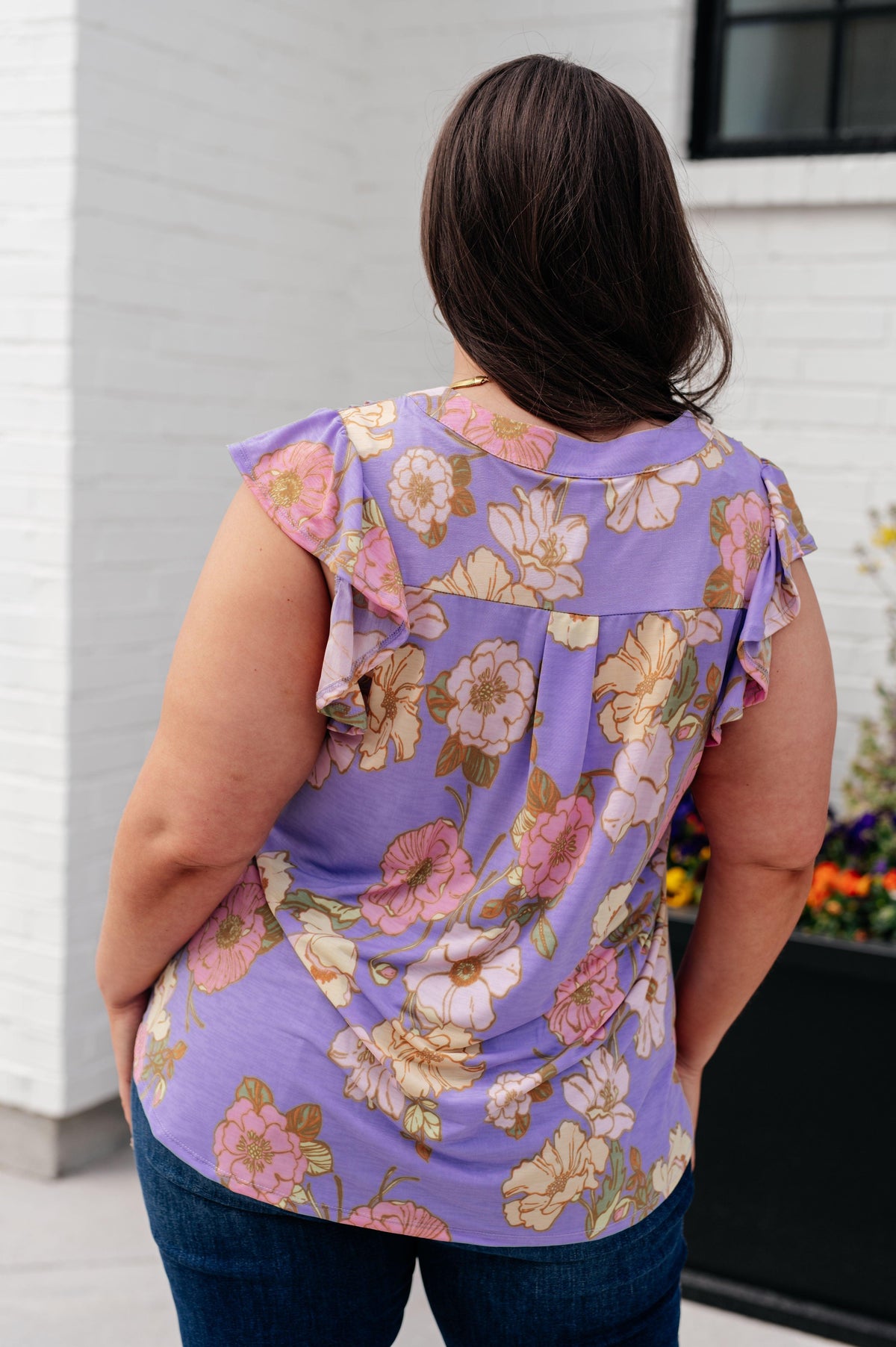 Lizzy Flutter Sleeve Top in Lavender French Floral - becauseofadi