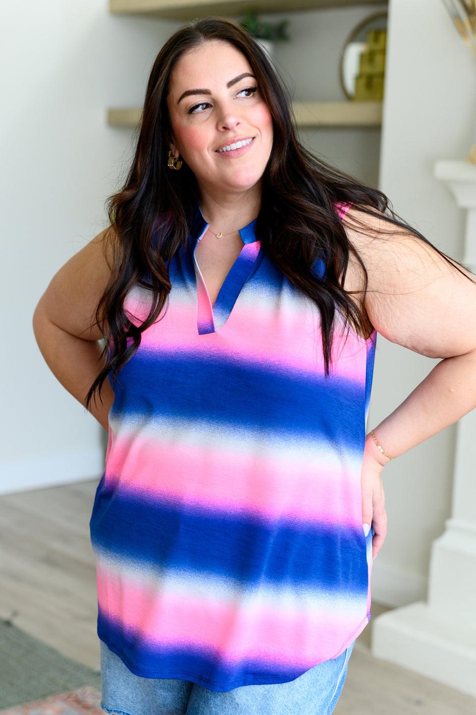 Lizzy Tank Top in Blue and Pink Haze - becauseofadi