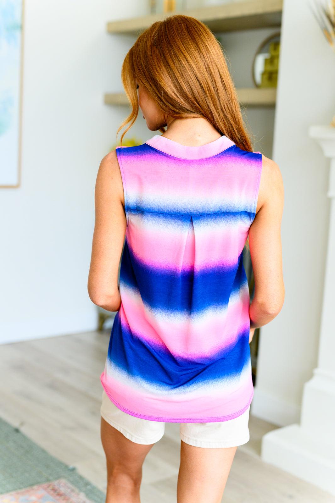 Lizzy Tank Top in Blue and Pink Haze - becauseofadi