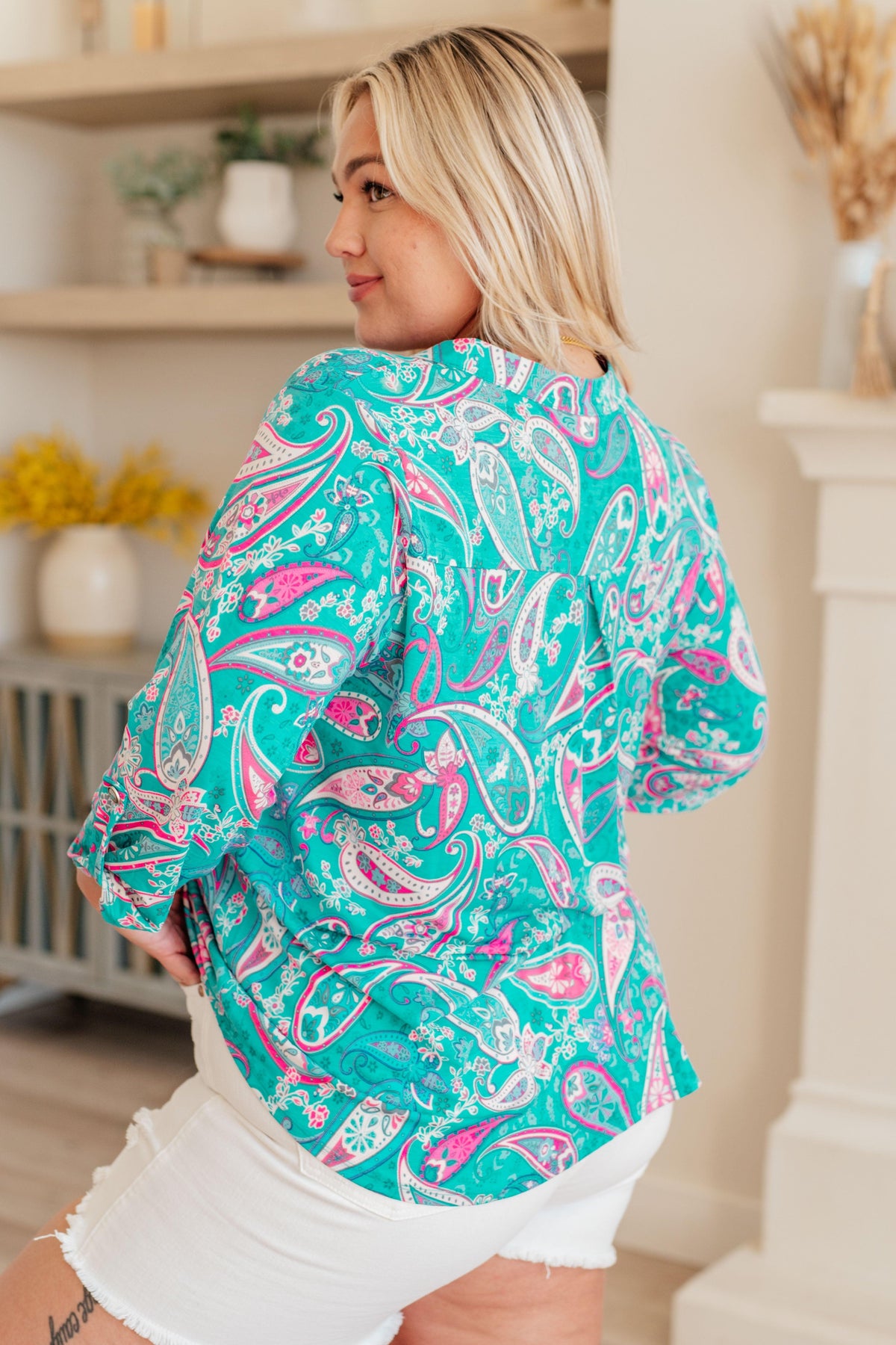 Lizzy Top in Aqua and Pink Paisley - becauseofadi