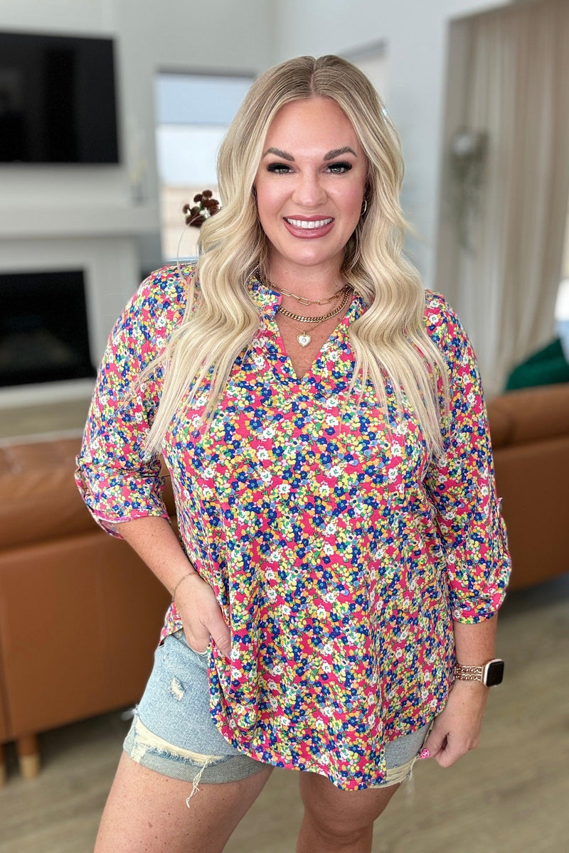 Lizzy Top in Coral Ditsy Floral - becauseofadi