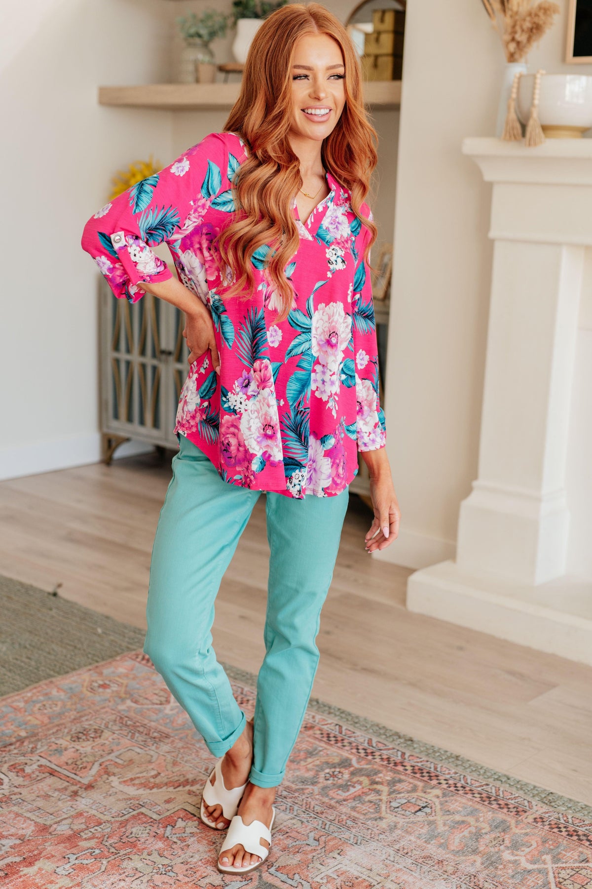 Lizzy Top in Magenta and Teal Tropical Floral - becauseofadi