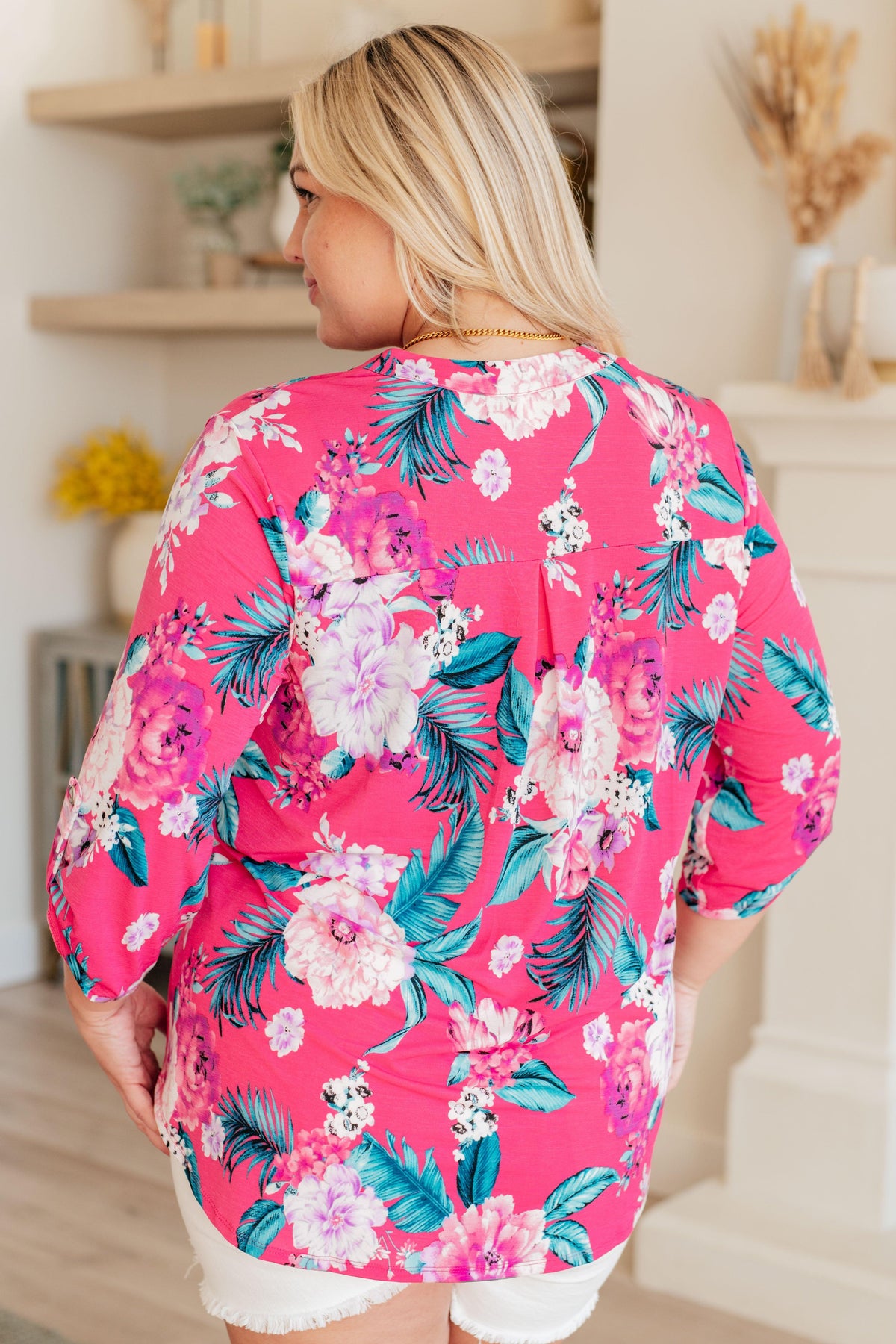 Lizzy Top in Magenta and Teal Tropical Floral - becauseofadi