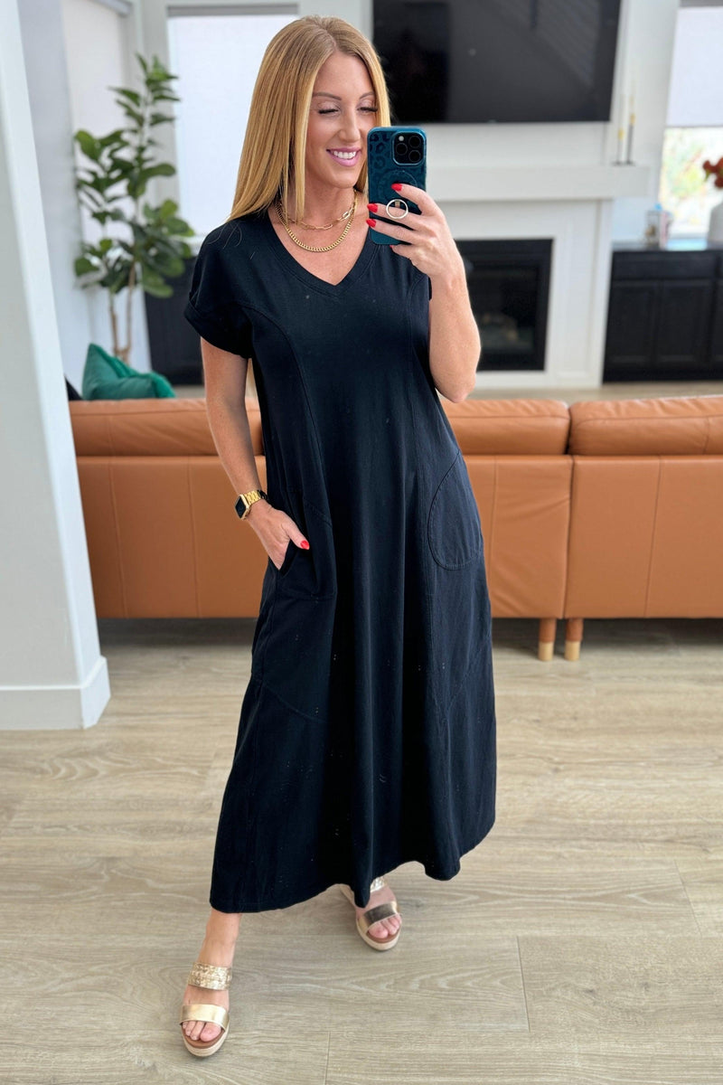 Modern Maritime Shift Maxi Dress in Black - becauseofadi