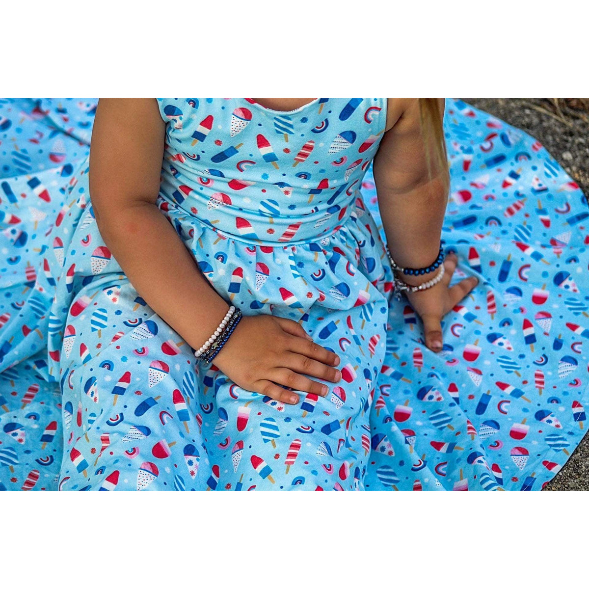 Ollie Jay | Sofia Dress in Patriotic Sweet Freedom | Kid's Red, White, and Blue Dress - becauseofadi