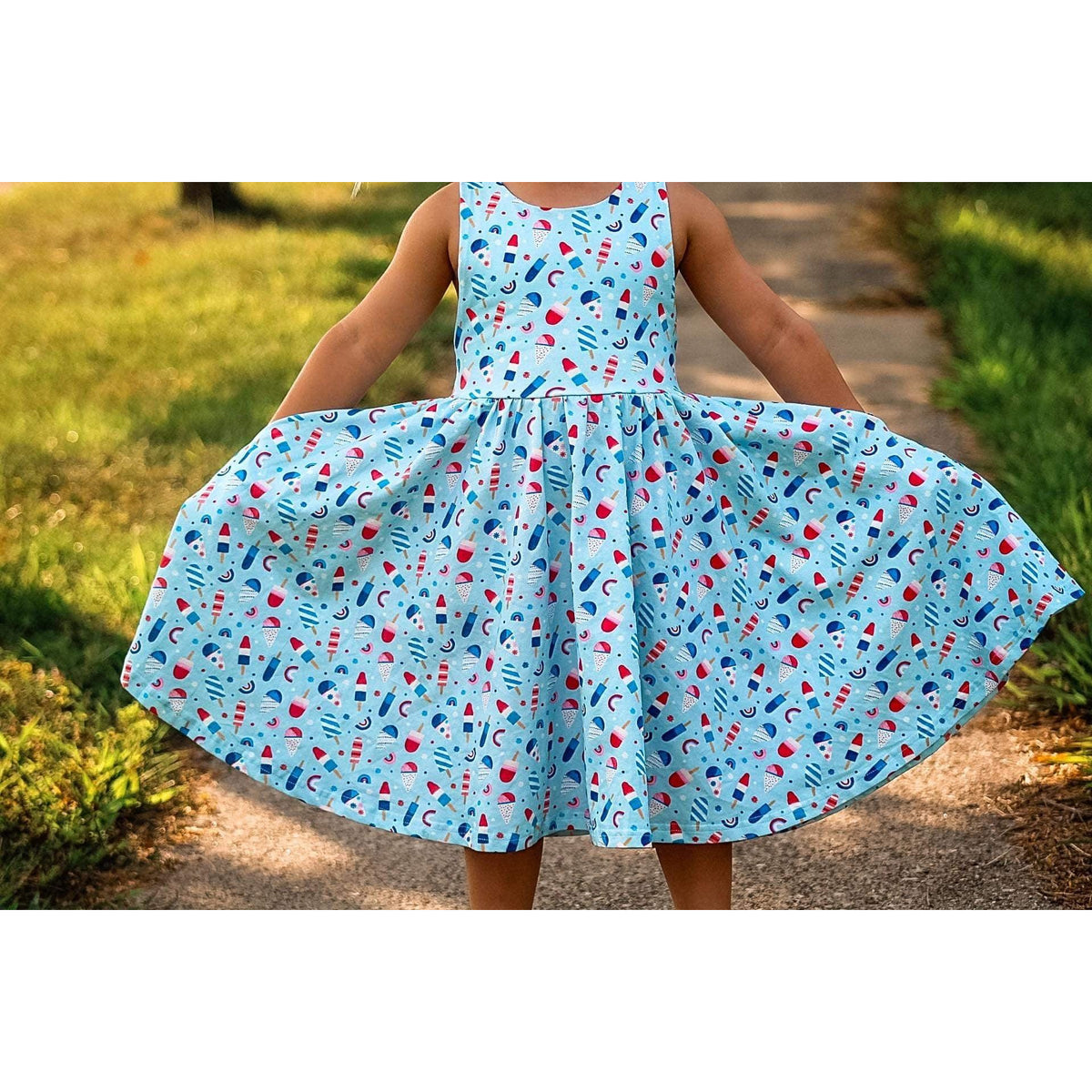 Ollie Jay | Sofia Dress in Patriotic Sweet Freedom | Kid's Red, White, and Blue Dress - becauseofadi