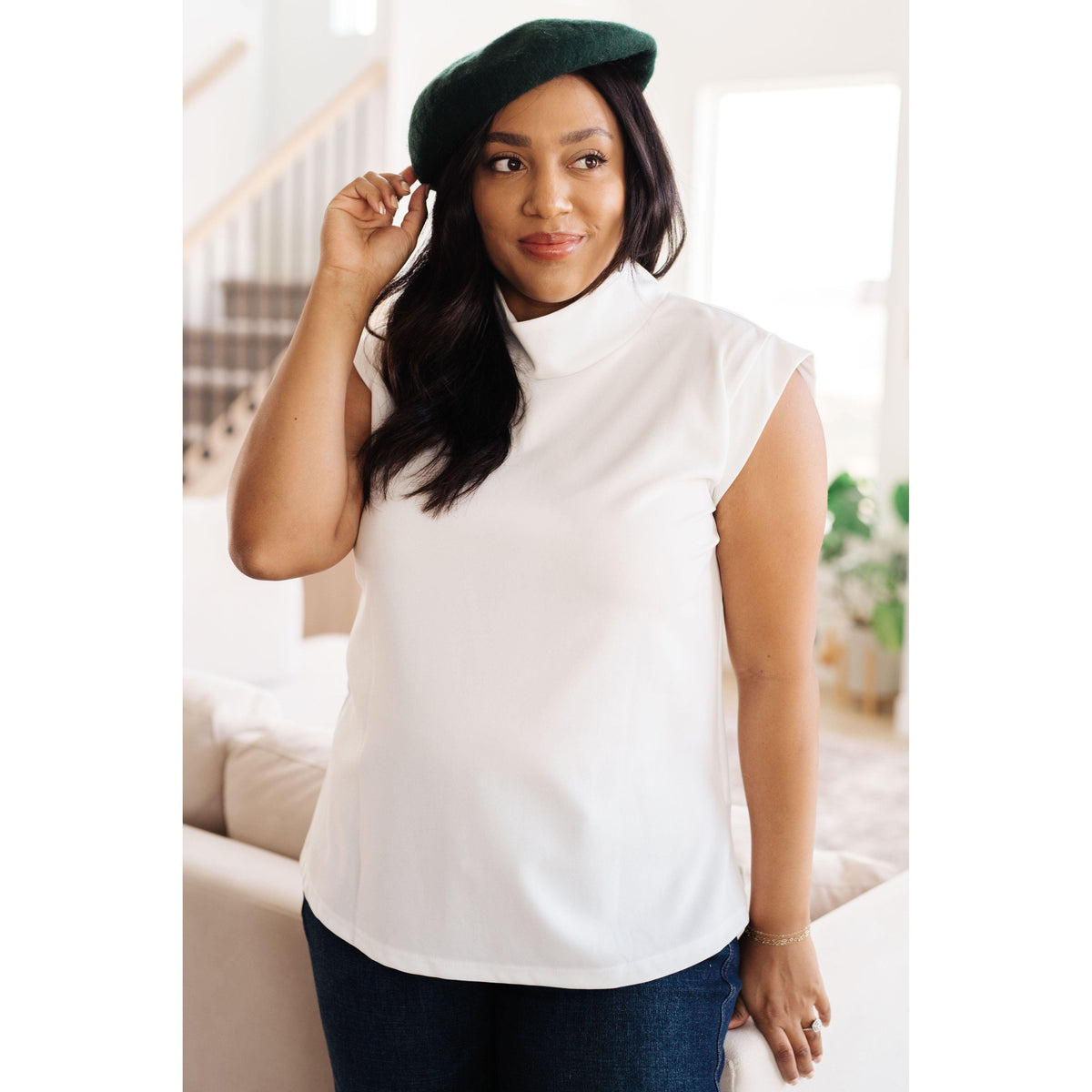 Overqualified Mock Neck Cap Sleeve Top - becauseofadi