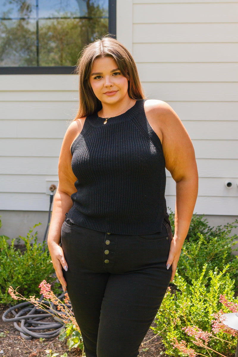 Previous Engagement Halter Neck Sweater Tank in Black - becauseofadi