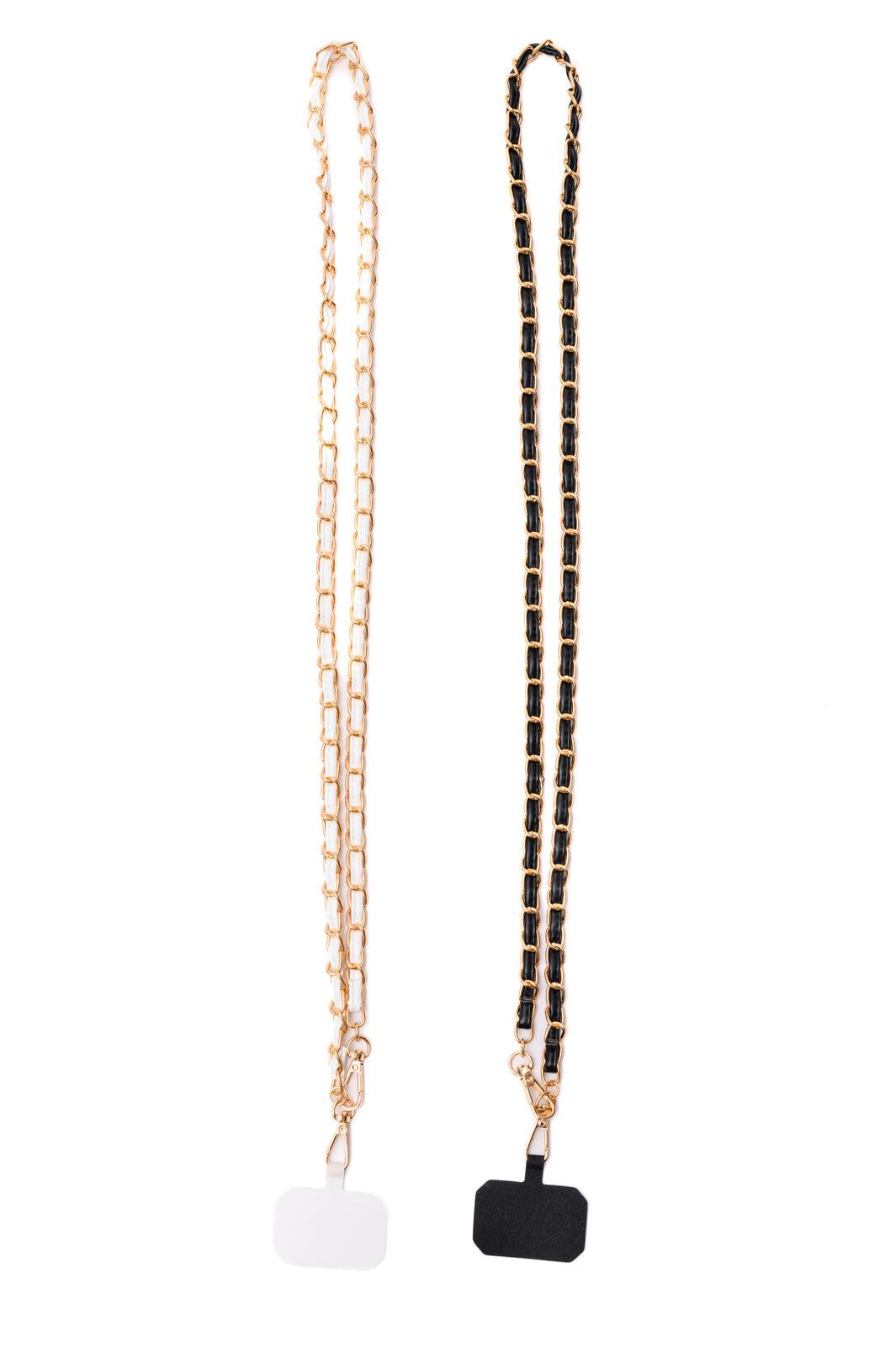 PU Leather Gold Chain Cell Phone Lanyard Set of 2 - becauseofadi