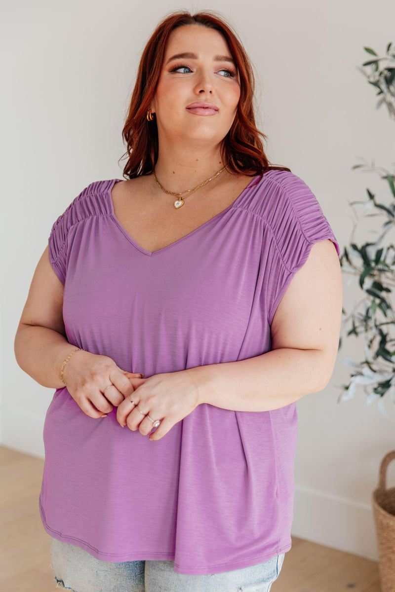 Ruched Cap Sleeve Top in Lavender - becauseofadi