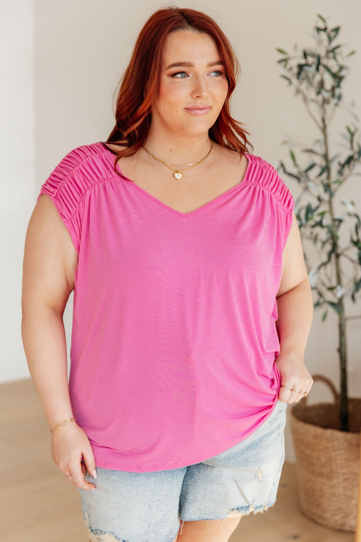 Ruched Cap Sleeve Top in Magenta - becauseofadi