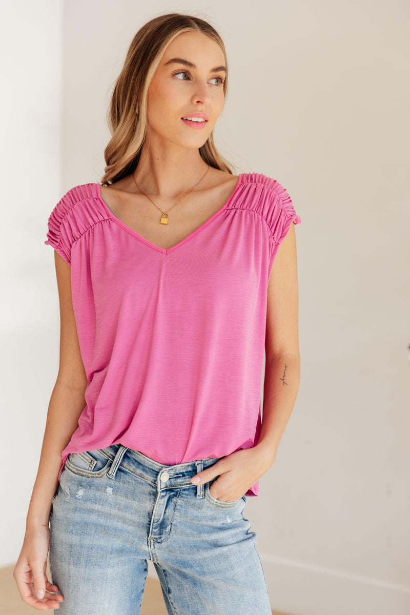 Ruched Cap Sleeve Top in Magenta - becauseofadi