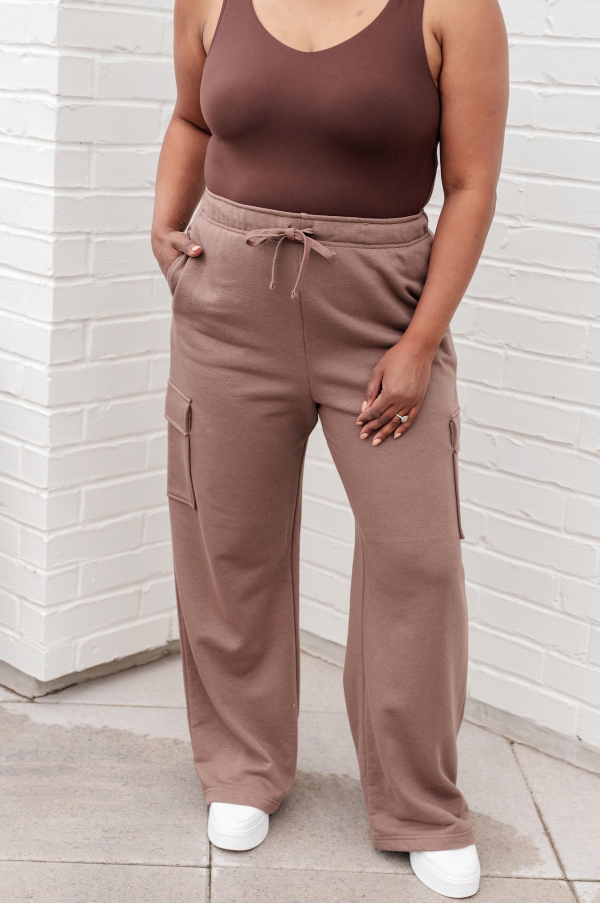 Run, Don't Walk Cargo Sweatpants in Smokey Brown - becauseofadi