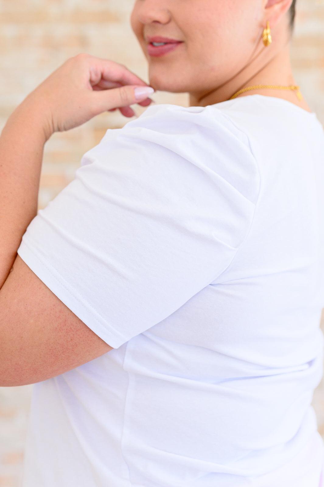 Strong Enough Puff Sleeve Tee In White - becauseofadi