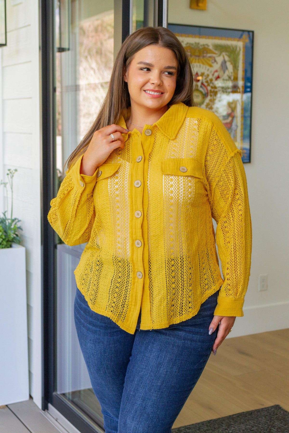 Sweeter Than Nectar Lace Button Down in Honey - becauseofadi