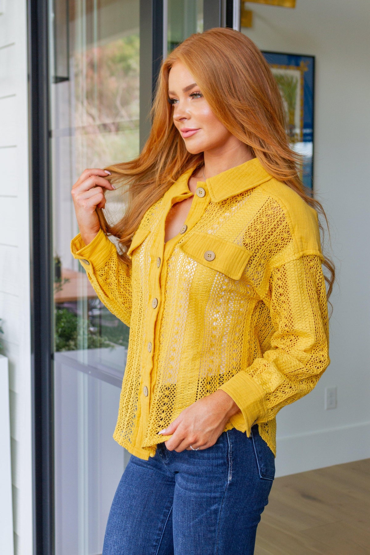 Sweeter Than Nectar Lace Button Down in Honey - becauseofadi