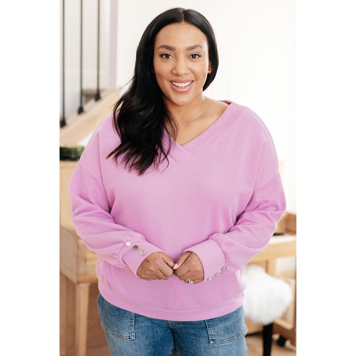 Totally Verified Long Sleeve V-Neck Top - becauseofadi