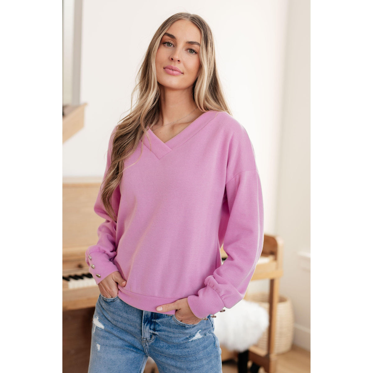 Totally Verified Long Sleeve V-Neck Top - becauseofadi