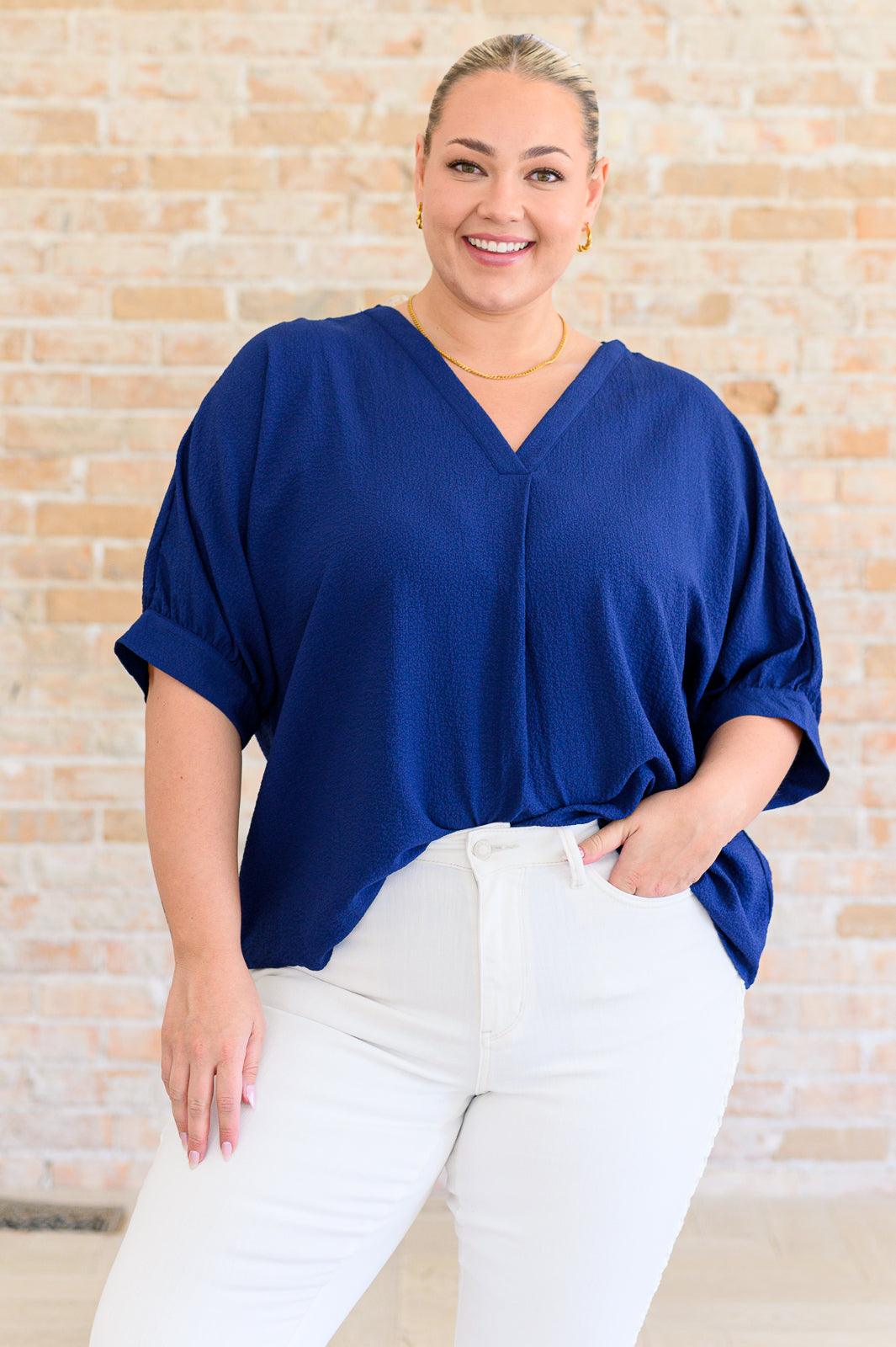 Up For Anything V-Neck Blouse in Navy - becauseofadi