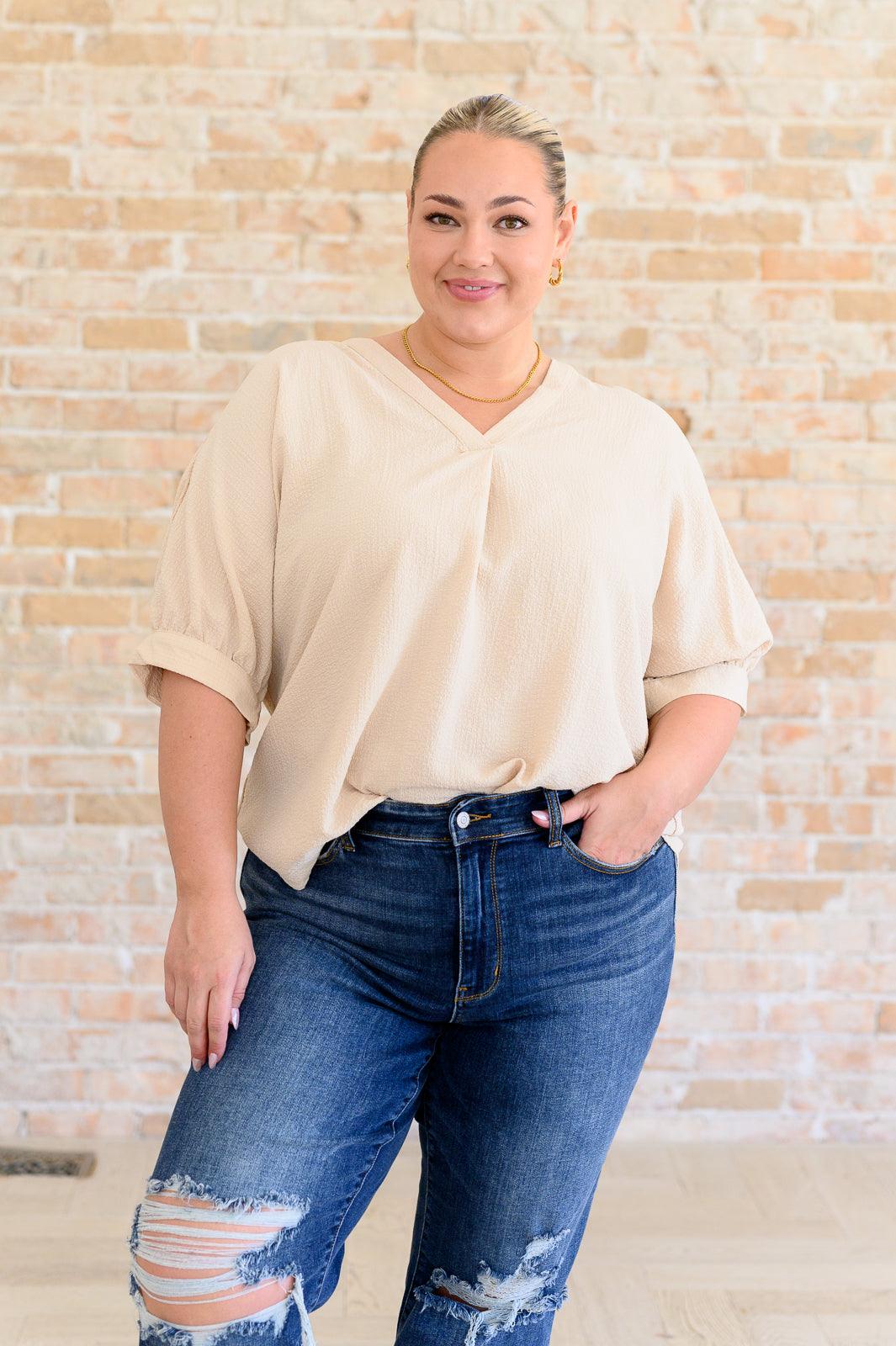 Up For Anything V-Neck Blouse in Taupe - becauseofadi