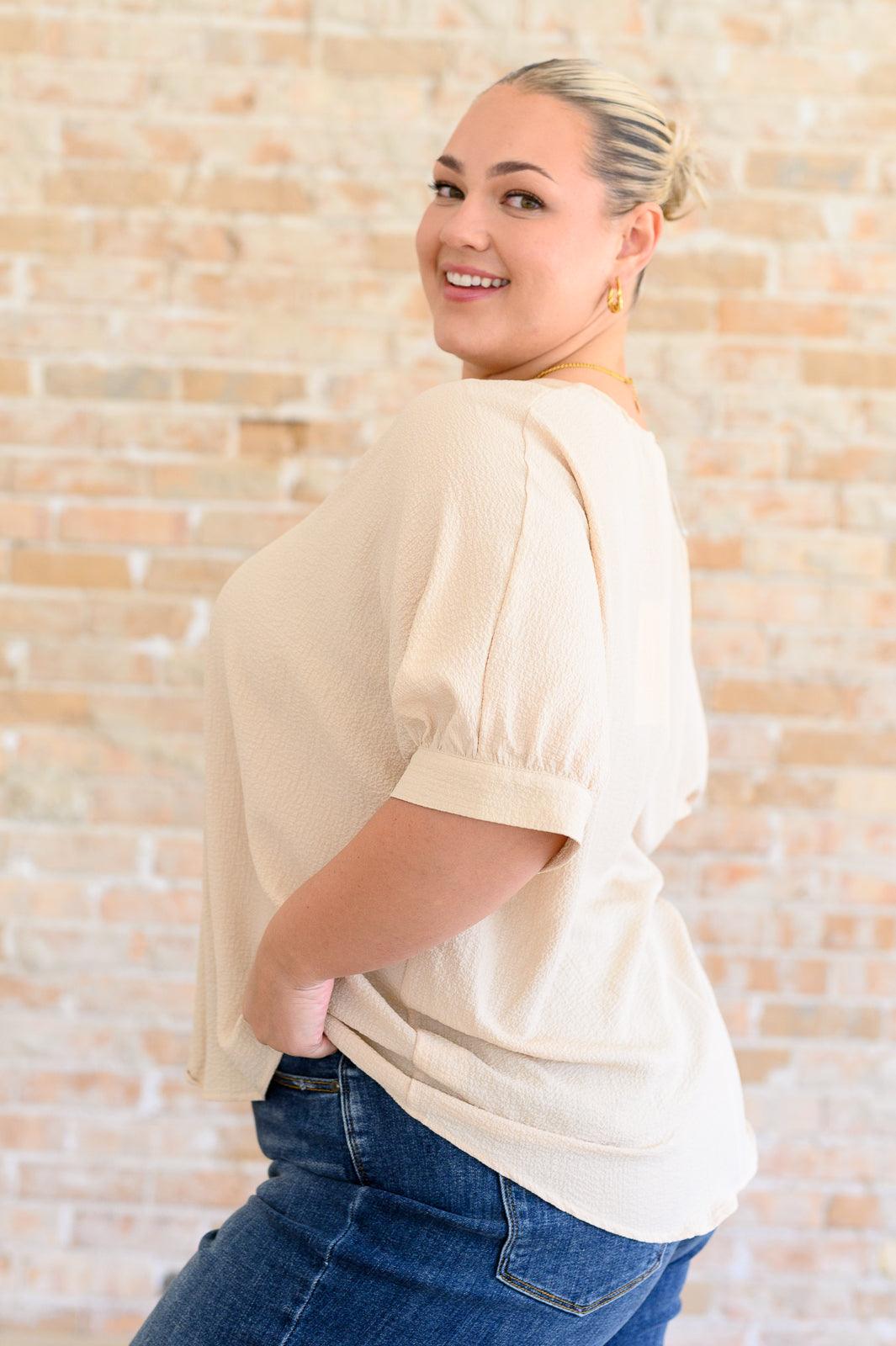 Up For Anything V-Neck Blouse in Taupe - becauseofadi